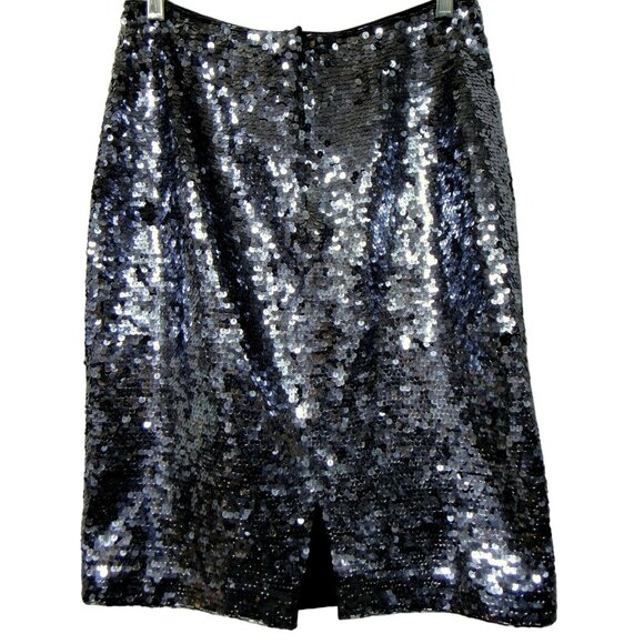 Eleanor P Brenner Sequined Short Pencil Skirt Black Pewter Fully Lined Sz M - Picture 3 of 4